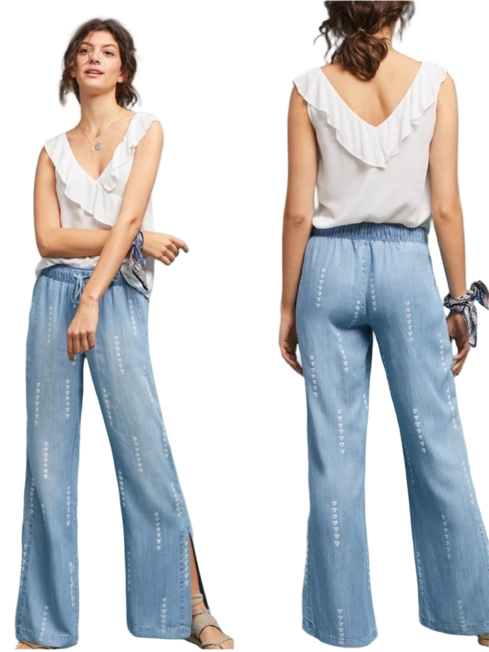 🐕🦺Cloth&Stone Light Blue Printed Wide-Leg Pants size L GUC